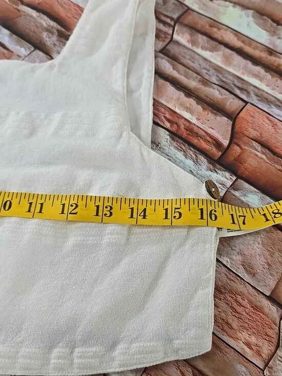 FREE PEOPLE WOMEN'S SIZE XS WHITE CROP TOP COTTON LINEN WITH SIDE BUTTONS LINED. - Picture 12 of 16